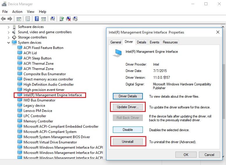 Intel management interface driver update